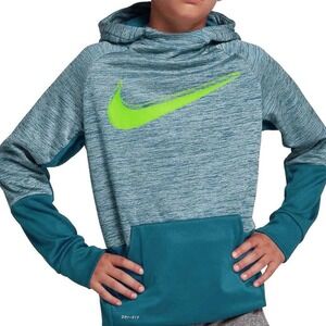 Kids Nike Dri-FIT Hoodie‎ Pullover Athletic Sweatshirt Teal Orange Logo Trendy #